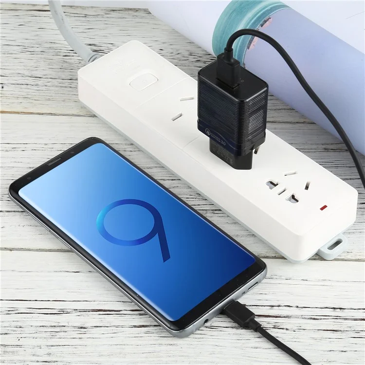 LZ-728 2 в 1 QC 3.0 18W [EU Plug] Travel Charger + USB в Lightning 8 Cin Data Cable, 1m - Черный