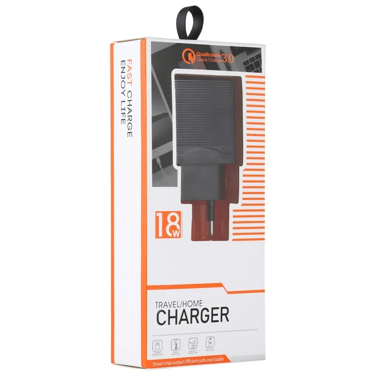 LZ-728 Quick Charger 18W [EU Plug] Travel Charger + USB to Type-C Data Cable, Length: 1m - Black