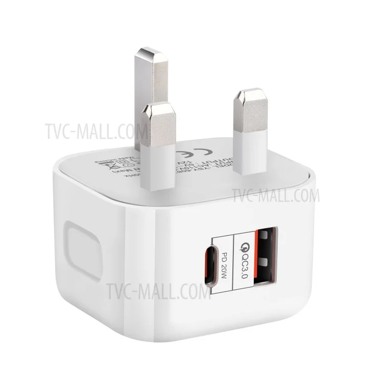 YSY-6087 PD 20w + qc 3.0 Adaptateur D'alimentation de Voyage du Chargeur Mural à Double Port - Bouche Britannique