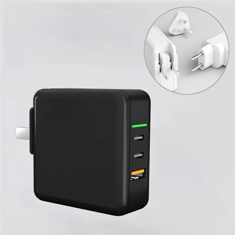 65W Charge Quick 3.0 USB Carregamento PD Gan Fast Para Iphone Xiaomi Huawei Samsung US/EU/UK Plug - Preto