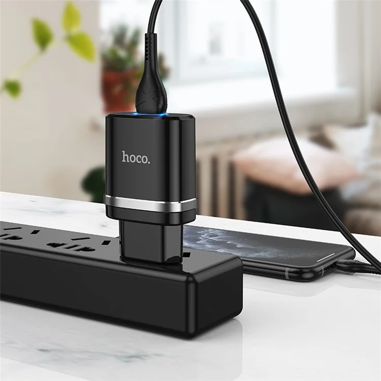 HOCO N1 Ardent Single Port Charger 2.4A USB Power Adapter Type-C Charging Cable Set (EU Plug) - Black