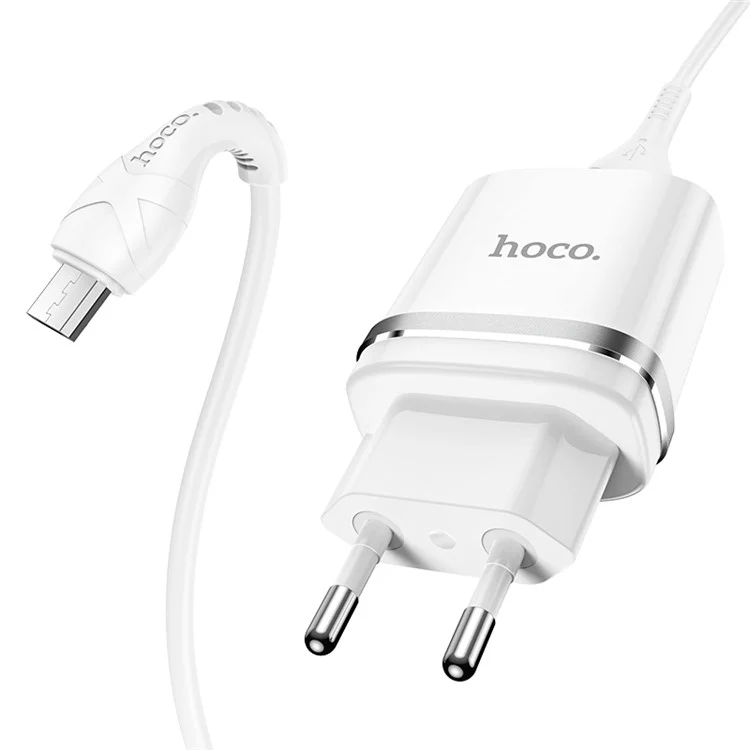 HOCO N1 Ardent Single Port Wall Charger 2.4A USB Power Adapter Micro-USB Charging Cable Set (EU Plug) - White
