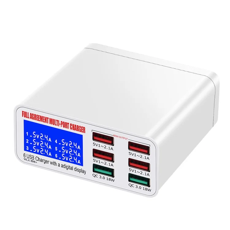 WLX-896 6-Port 40W Hochgeschwindigkeit, Schnell Laden Unabhängiges Digital Display QC3.0 Wandladegerät Reise-ladegerät - US -stecker