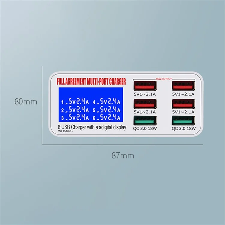 WLX-896 6-Port 40W Hochgeschwindigkeit, Schnell Laden Unabhängiges Digital Display QC3.0 Wandladegerät Reise-ladegerät - US -stecker