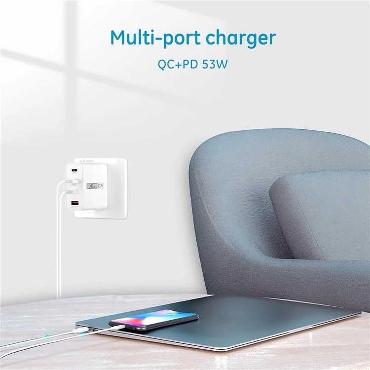 WLX-A6 PD20W+QC3.0 Multi-Port USB with PD Type-C Fast Charging Mobile Phone Power Adapter - EU Plug