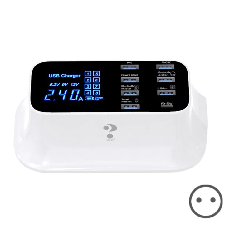 Gane Cómo la Solución YC-CDA19 Tipo C PD 20W Carga de Carga Rápida Carga USB de 8 Puertos Para Iphone 12 11 X XR XS Max [CE Certificado] - Enchufe de la ue