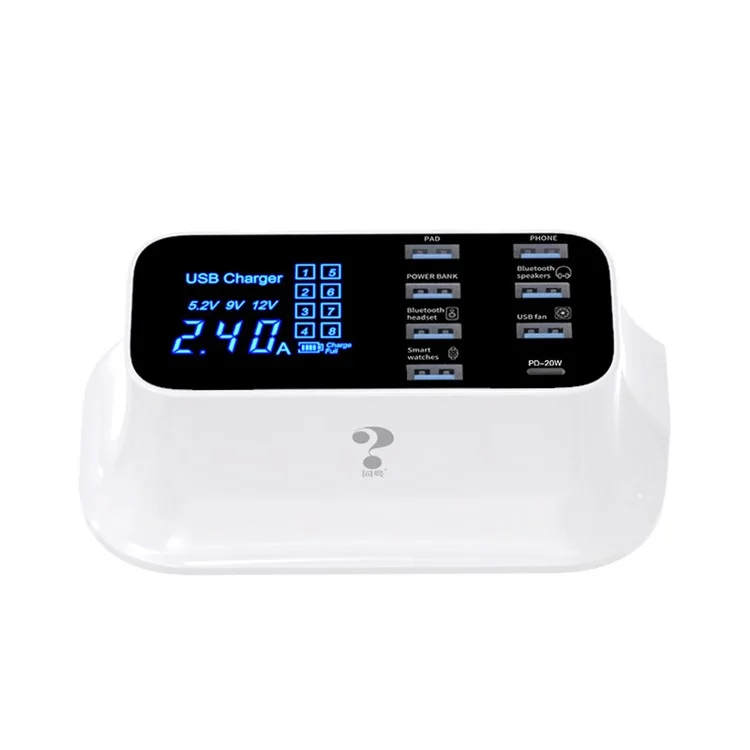 Gane Cómo la Solución YC-CDA19 Tipo C PD 20W Carga de Carga Rápida Carga USB de 8 Puertos Para Iphone 12 11 X XR XS Max [CE Certificado] - Enchufe de la ue