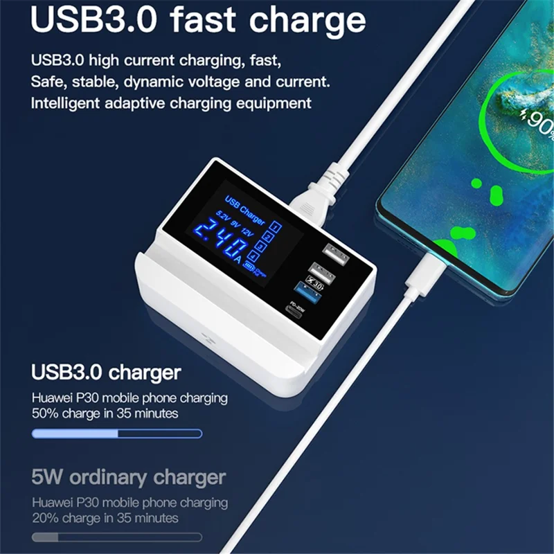 WIN HOW SOLUTION YC-CDA26D Quick Charge 3.0 USB +PD 20W Type-C Fast Charging Station 4-Port Charger [CE Certificated] - US Plug