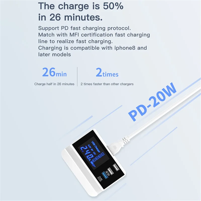 WIN HOW SOLUTION YC-CDA26D Quick Charge 3.0 USB +PD 20W Type-C Fast Charging Station 4-Port Charger [CE Certificated] - US Plug