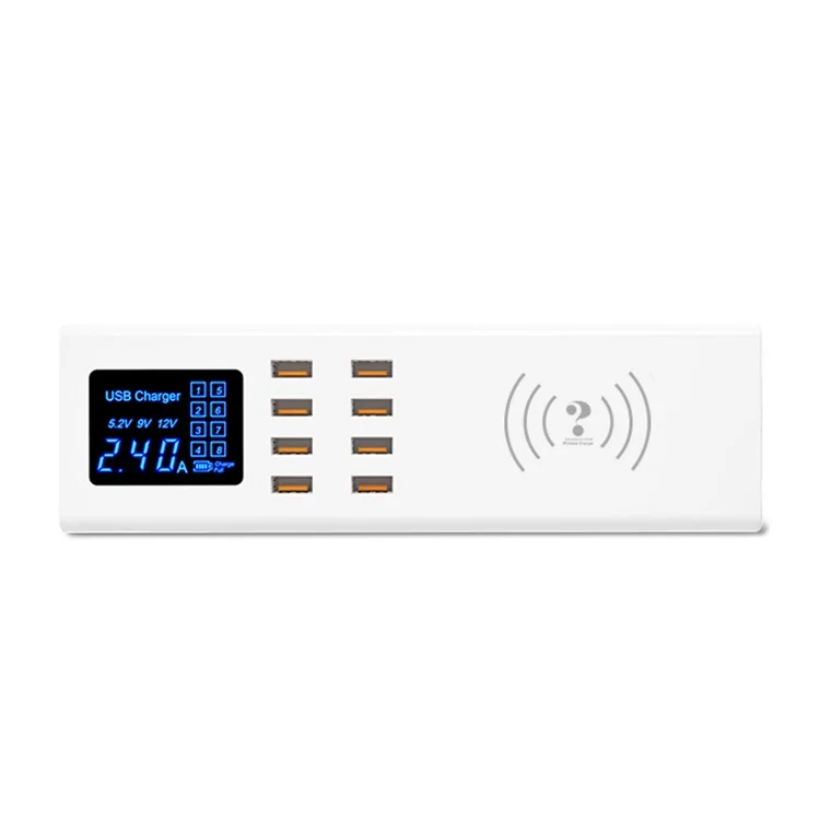 WIN HOW SOLUTION YC-CDA23 QI Wireless Charger 8 Ports USB Charger Hub LED Display 40W Mobile Phones Tablets Charging Station (CE Certificated) - Prise UE