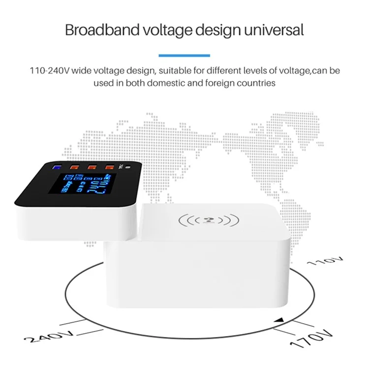WIN HOW SOLUTION YC-CDA33Q QI Wireless Charger QC 3.0 USB Type-C Mobile Phone Charger Base Hub with LED Display (CE Certificated) - EU Plug