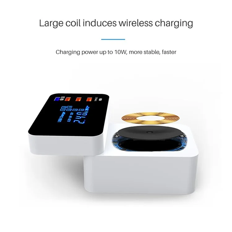 WIN HOW SOLUTION YC-CDA33Q QI Wireless Charger QC 3.0 USB Type-C Mobile Phone Charger Base Hub with LED Display (CE Certificated) - EU Plug