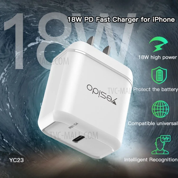 YESIDO YC23 USB C PD 18W High Power Wall Fast Charger Block Power Adapter - UK Plug