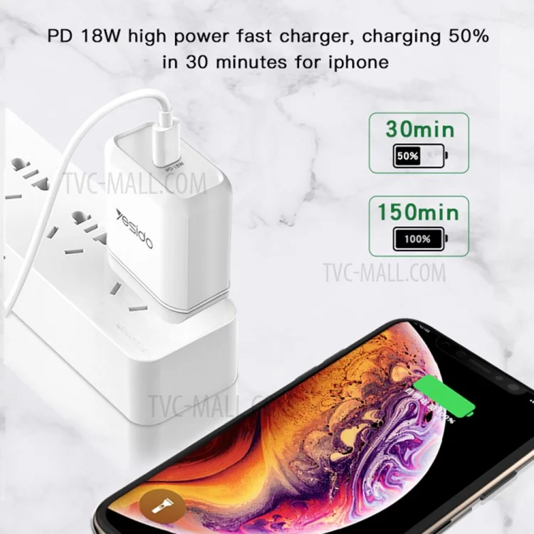 YESIDO YC23 USB C PD 18W High Power Wall Fast Charger Block Power Adapter - UK Plug