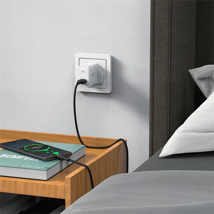 ACEFAST A24 PD 30W Wall Adapter USB Type-C Single Port GaN Charger, UK Plug - White