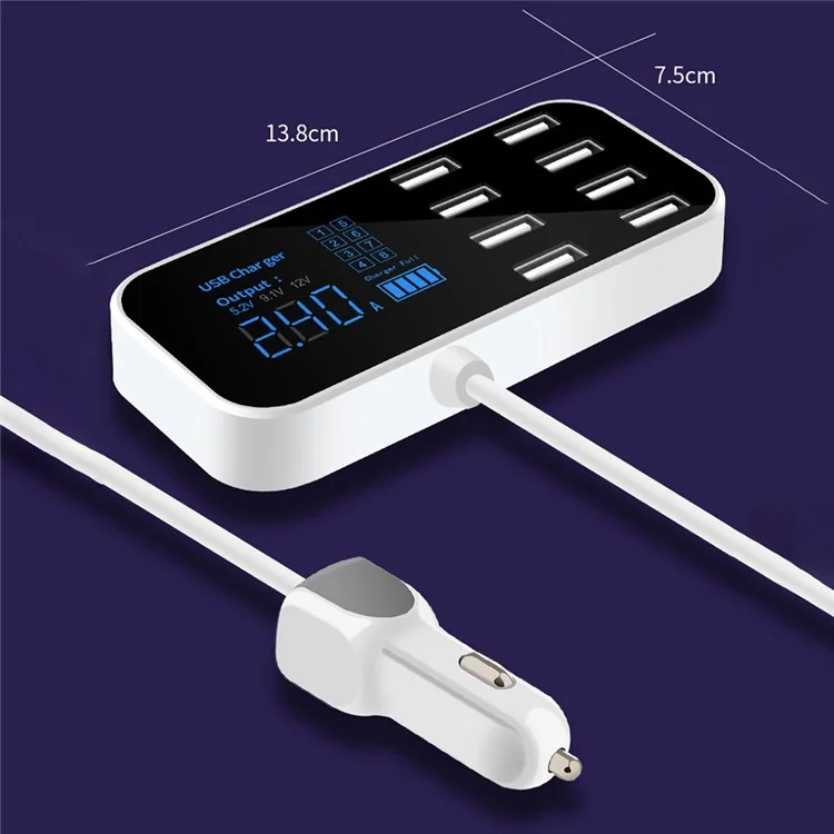 A9S 8 Ports USB Charger de Voiture Dock LED Affichage Numérique Station de Charge de la Tablette de Téléphone Mobile