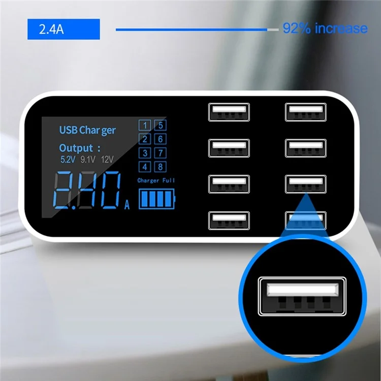 A9S 8 Ports USB Charger de Voiture Dock LED Affichage Numérique Station de Charge de la Tablette de Téléphone Mobile