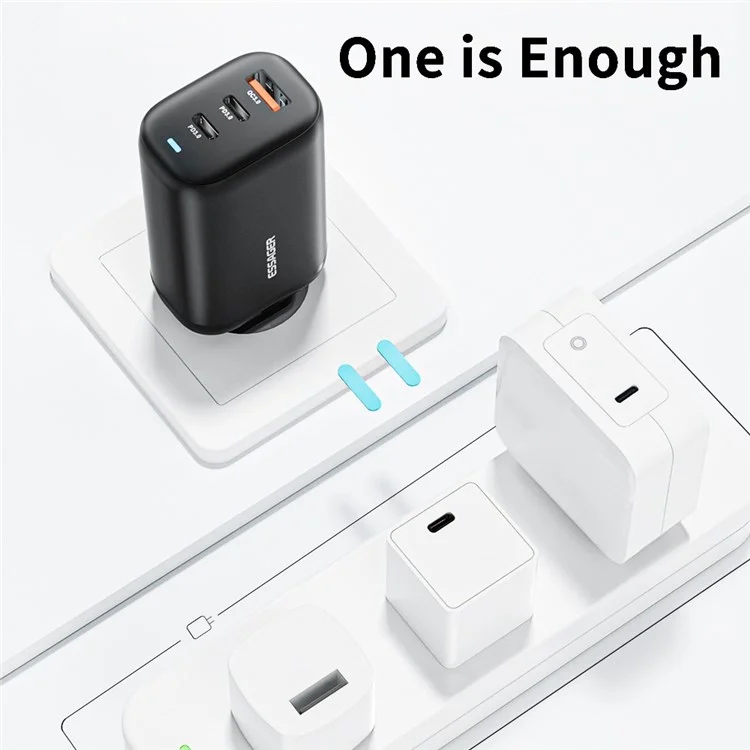 Essager 65W Gan Travel Charging Dock 2 Type-C+1 USB UK Plug Wall Charger [с Сертификатом Ce] - Белый