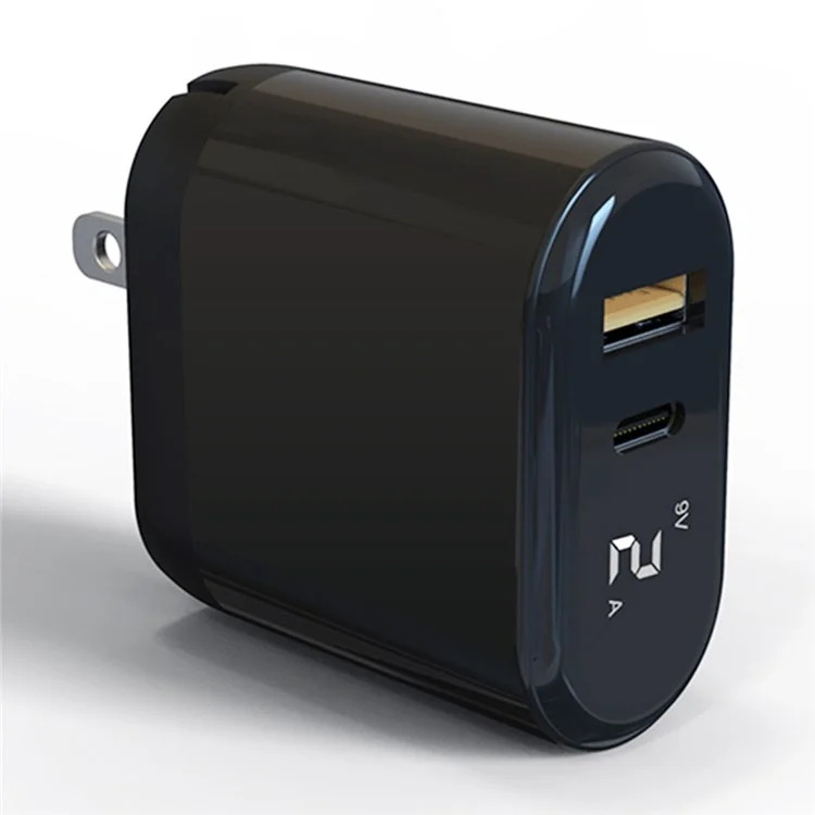 FONEMAX FMS-18W QC +PD Dual-Port 18W Type-C Adapter Wall Charger Travel Charger - US Plug