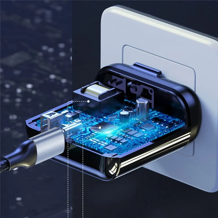 FONEMAX FMS-18W QC +PD Dual-Port 18W Type-C Adapter Wall Charger Travel Charger - US Plug