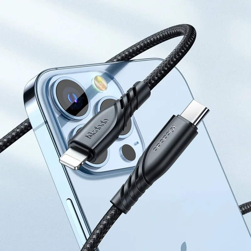MCDODO MDD Hydrogen Series USB-A + Type-C PD 20W Phone Fast Charging Adapter Wall Charger with Cable - Plugue US/Preto