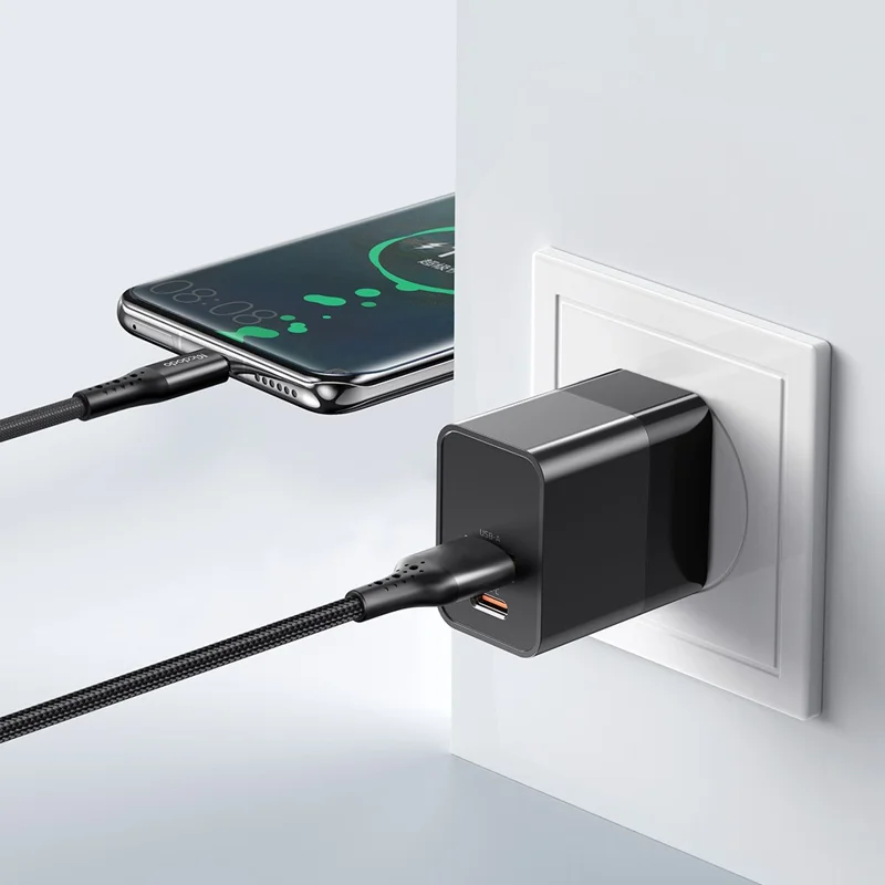 MCDODO MDD Hydrogen Series USB-A + Type-C PD 20W Phone Fast Charging Adapter Wall Charger with Cable - Plugue US/Preto