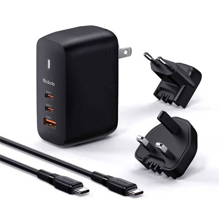 MCDODO CH-8442 MDD Mecha Série US Plug 65W Gan3.0 Adaptateur de Chargeur de Voyage Usb Double Type-C + Avec Câble Type-C et Plug uk - le Noir