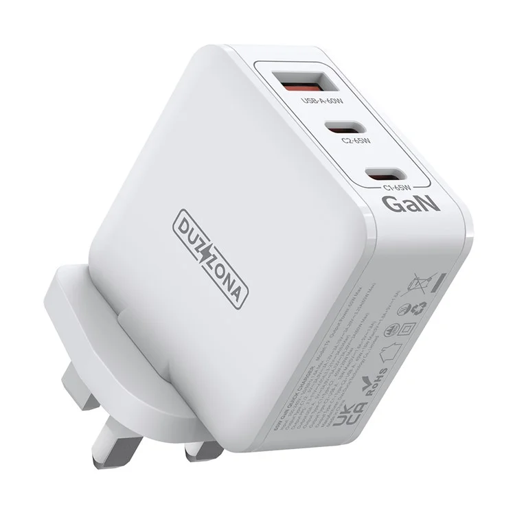 DUZZONA T9 PD 65W GaN Fast Charger 2 USB-C Ports + 1 USB-A Port Laptop Power Adapter Phone Charging Adapter (UKCA// CE / RoHS Certified) - Spina UK