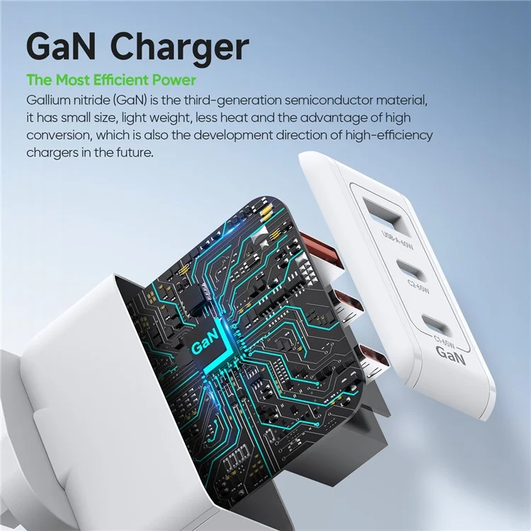 DUZZONA T9 PD 65W GaN Fast Charger 2 USB-C Ports + 1 USB-A Port Laptop Power Adapter Phone Charging Adapter (UKCA// CE / RoHS Certified) - Spina UK