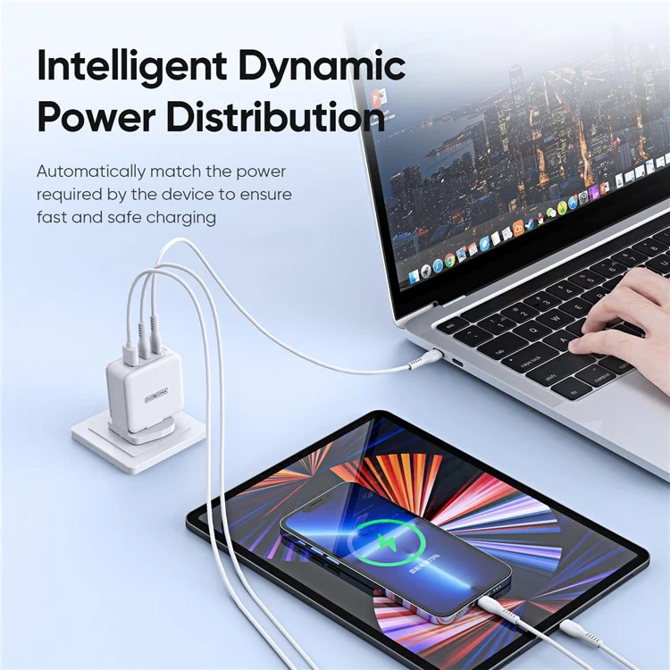 DUZZONA T9 PD 65W GaN Fast Charger 2 USB-C Ports + 1 USB-A Port Laptop Power Adapter Phone Charging Adapter (UKCA// CE / RoHS Certified) - Spina UK