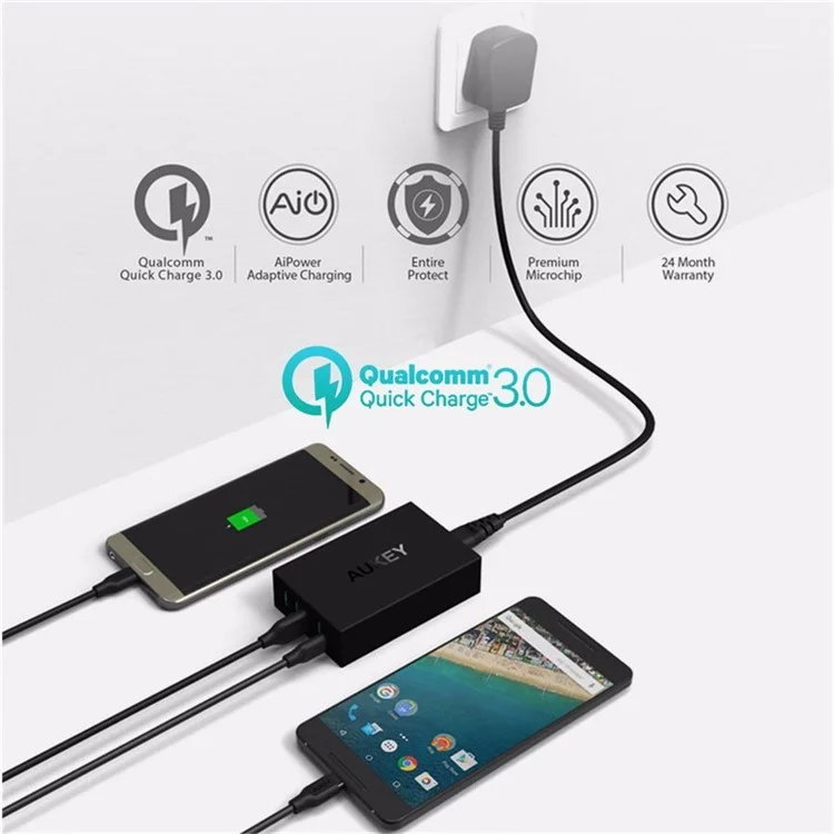 AUKEY PA-Y5 5-port 4 USB Ports + 1 Type-C Port Wall Charger with Quick Charge 3.0 & AIPower - US Plug