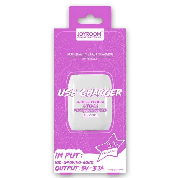 JOYROOM M301 Smart 3 USB 3.1A Wall Charger US Plug for iPhone iPad Samsung - Pink