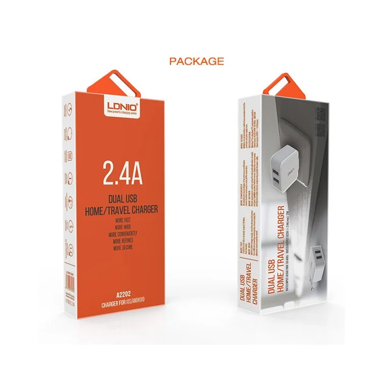 LDNIO A2202 2.4A Dual USB Wall Charger Adapter for Home Travel Office - EU Plug