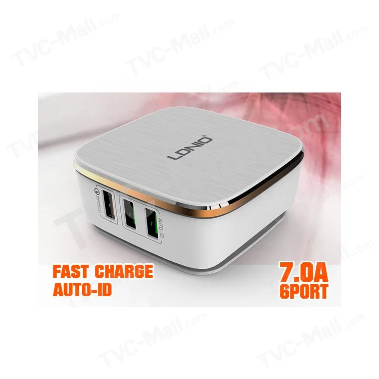 LDNIO A6704 6-port USB Quick Charge 2.0 Wall Travel Charger CE ROHS for iPhone Samsung - UK Plug