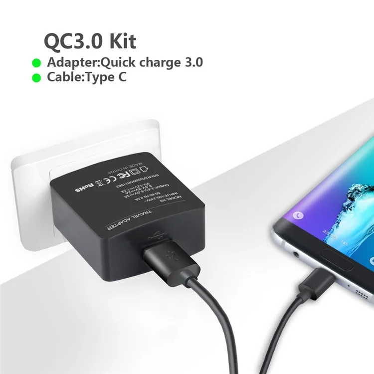 ITIAN K6 Quick Charge 3.0 Wall Charger + USB Type-C Cable Kit for Nintendo Switch/ Samsung Galaxy S8/S8 Plus - US Plug