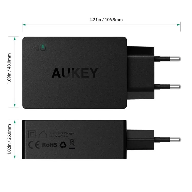 AUKEY PA-Y2 Dual USB Wall Charger with Type-C Quick Charge 3.0 & AiPower - EU Plug