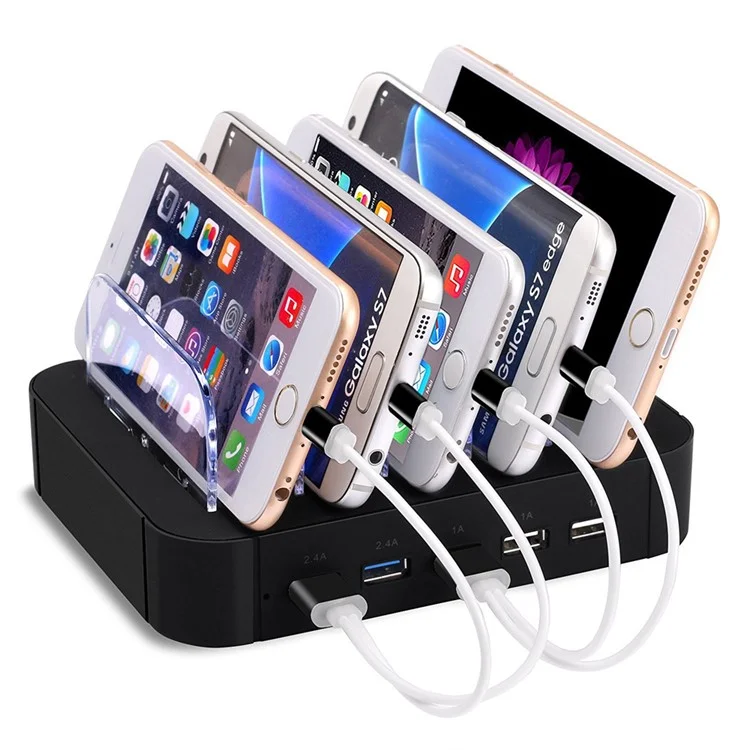 2.4A 5-Port USB Charging Station Dock for iPhone iPad Smartphone Tablet - Black / EU Plug