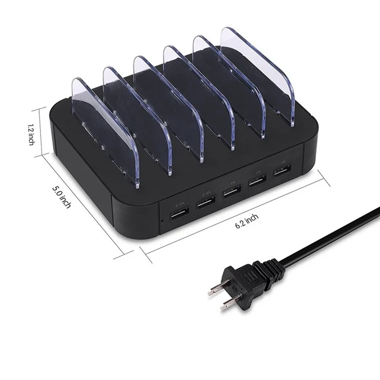 2.4A 5-Port USB Charging Station Dock for iPhone iPad Smartphone Tablet - Black / EU Plug