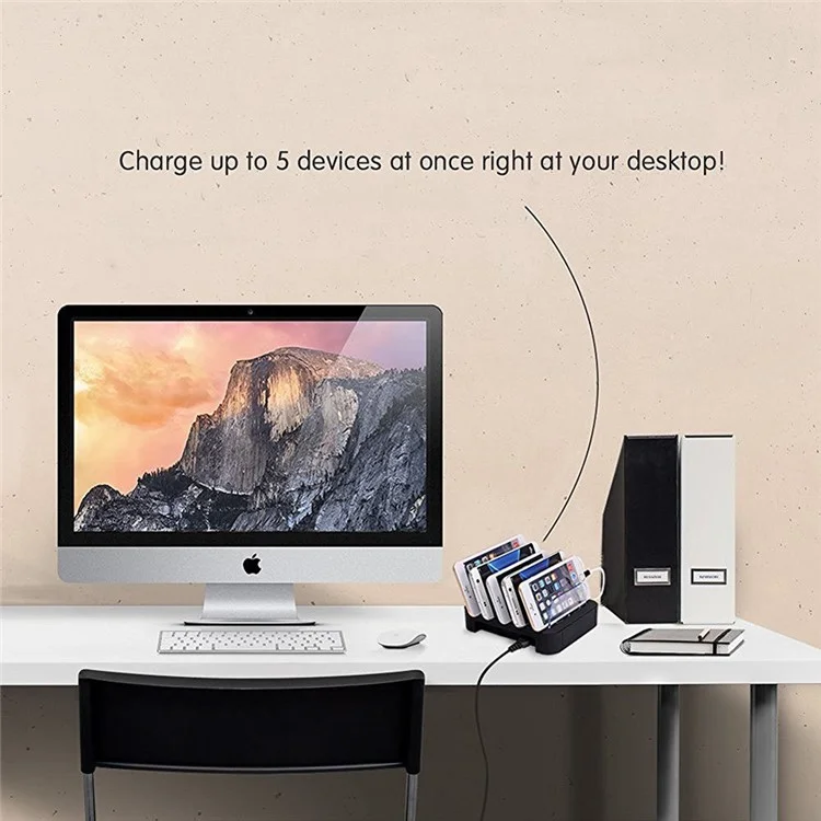 2.4A 5-Port USB Charging Station Dock for iPhone iPad Smartphone Tablet - Black / EU Plug