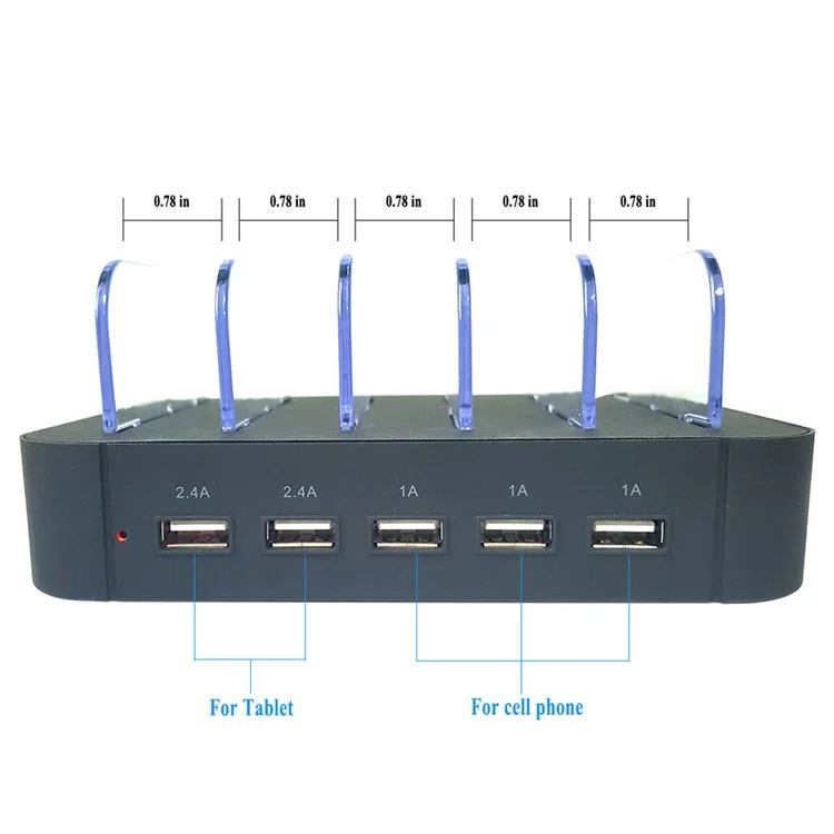 2.4A 5-Port USB Charging Station Dock for iPhone iPad Smartphone Tablet - Black / EU Plug