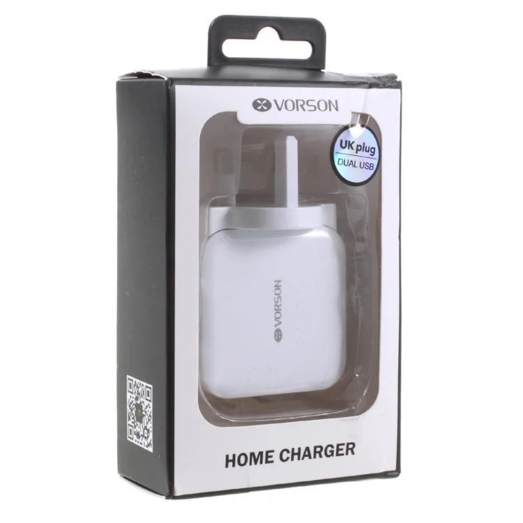 VORSON Dual USB 5V 2.4A USB Charger Universal Adapter for iPhone iPad Samsung etc. (VCC-002) - White / UK Plug