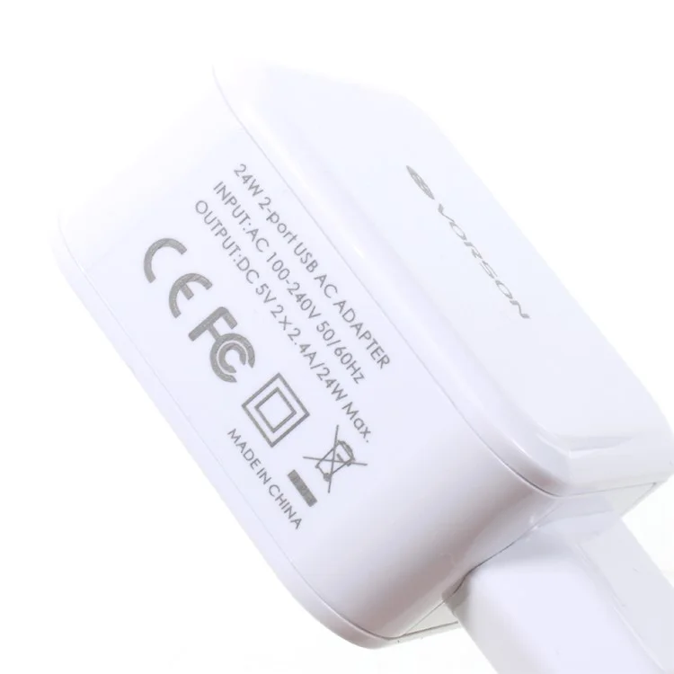 VORSON 2.4A Dual USB Charger Universal Adapter for iPhone iPad Samsung etc. (VCC-002) - White / EU Plug