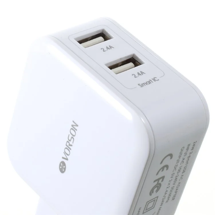 VORSON 2.4A Dual USB Charger Universal Adapter for iPhone iPad Samsung etc. (VCC-002) - White / EU Plug