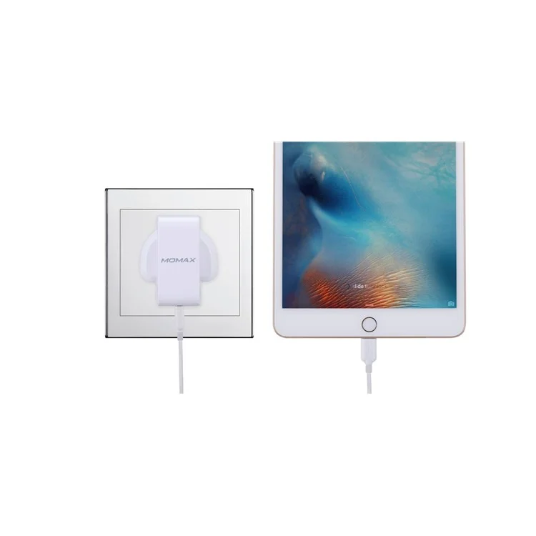 MOMAX 5V /2.4A single Port USB Portable Intelligent Digital Wall Charger - White / UK Plug