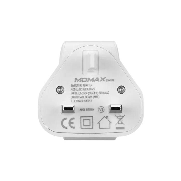 MOMAX 5V /4.8A 4-Port USB Portable Intelligent Digital Wall Charger - White / UK Plug