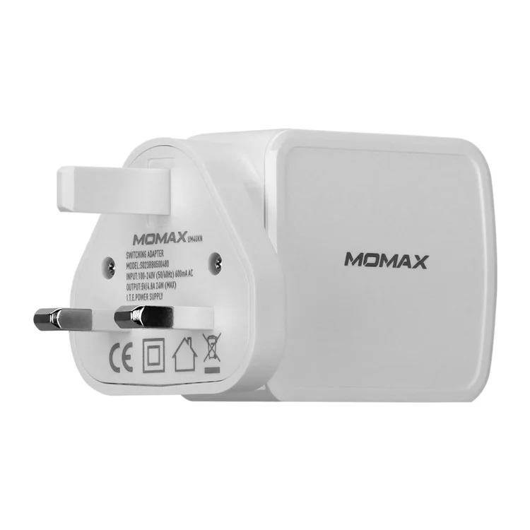 MOMAX 5V /4.8A 4-Port USB Portable Intelligent Digital Wall Charger - White / UK Plug