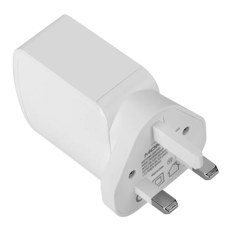 MOMAX 5V /4.8A 4-Port USB Portable Intelligent Digital Wall Charger - White / UK Plug