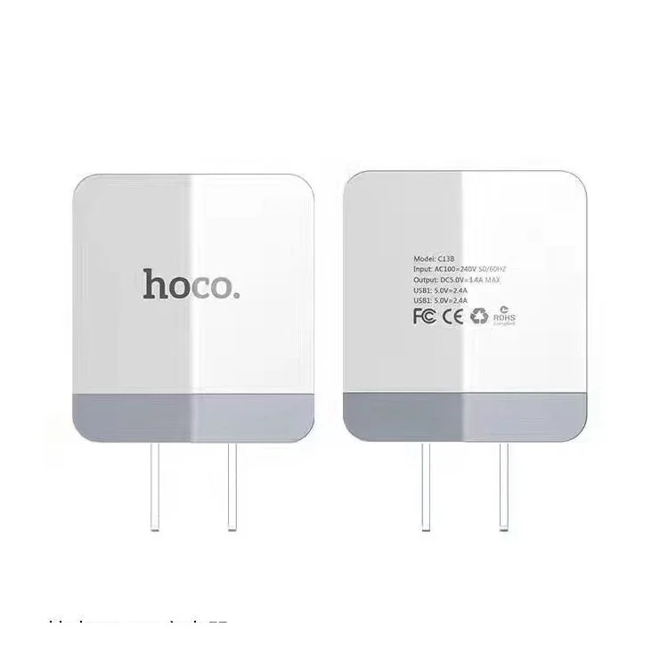 HOCO C13B Dual USB Charger Portable Travel Adapter for iPhone iPad Samsung Cellphone Tablet - White / US Plug
