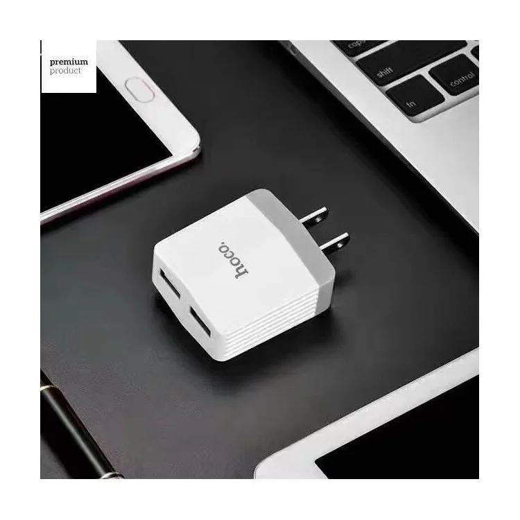 HOCO C13B Dual USB Charger Portable Travel Adapter for iPhone iPad Samsung Cellphone Tablet - White / US Plug