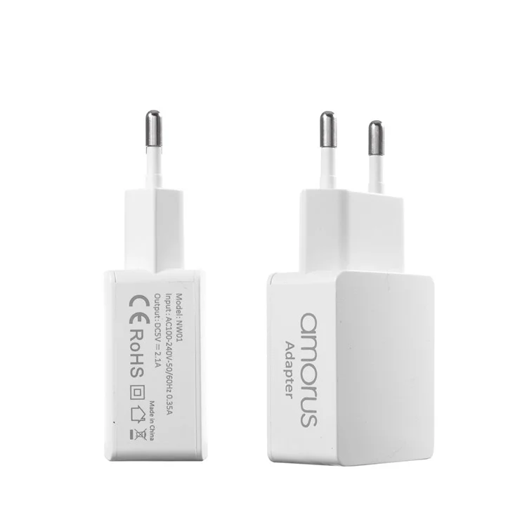 AMORUS NW01 2.1A Dual USB Travel Charger Adapter + Micro USB Cable for Samsung Galaxy S7/ Huawei Y5 (2017) Etc - EU Plug